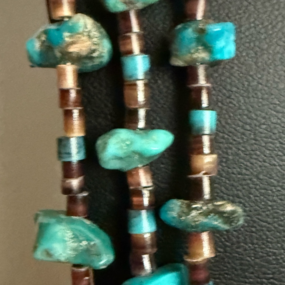 Vintage 3 Strand Turquoise Sterling Necklace - Picture 9 of 15
